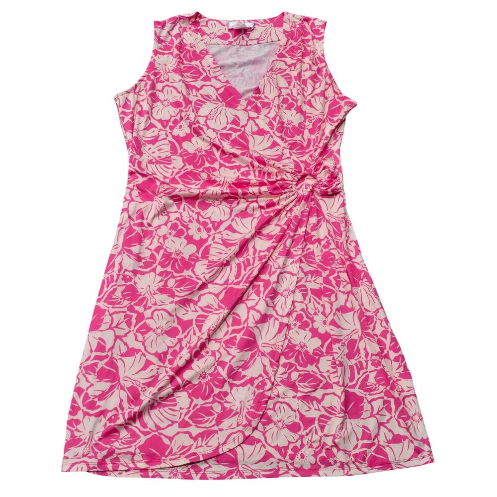 Stella Parker Pink Floral Faux Wrap Sleeveless Midi Dress